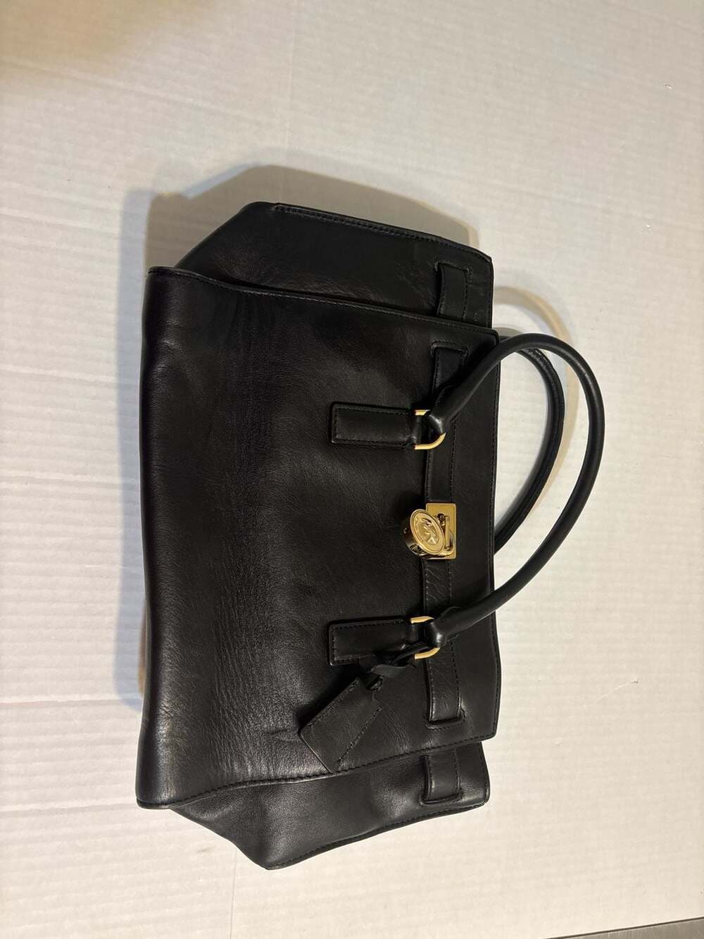 Michael Kors Hamilton Leather Satchel Bag with Gold Lock Detail